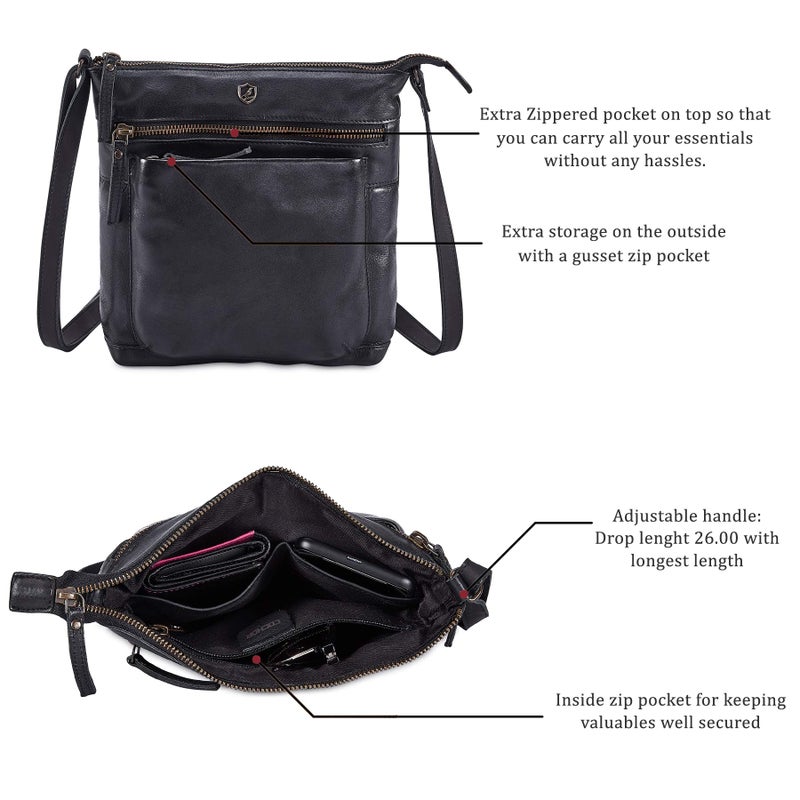 Cochoa Real Leather Purse for Women Crossbody Bag Travel Shoulder Handbag Small Vintage Pocketbook (Black Washed Vintage) - Image 3